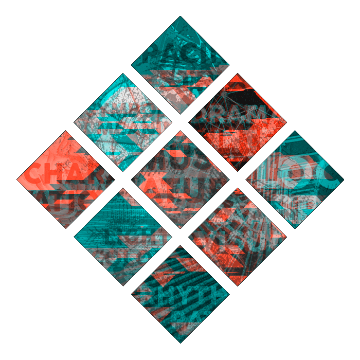 A square pattern featuring various colors and shapes arranged in a visually striking design.